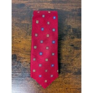 Vintage JZ Richards Silk Tie 60" Red Multicolor Squares Abstract Geometric USA